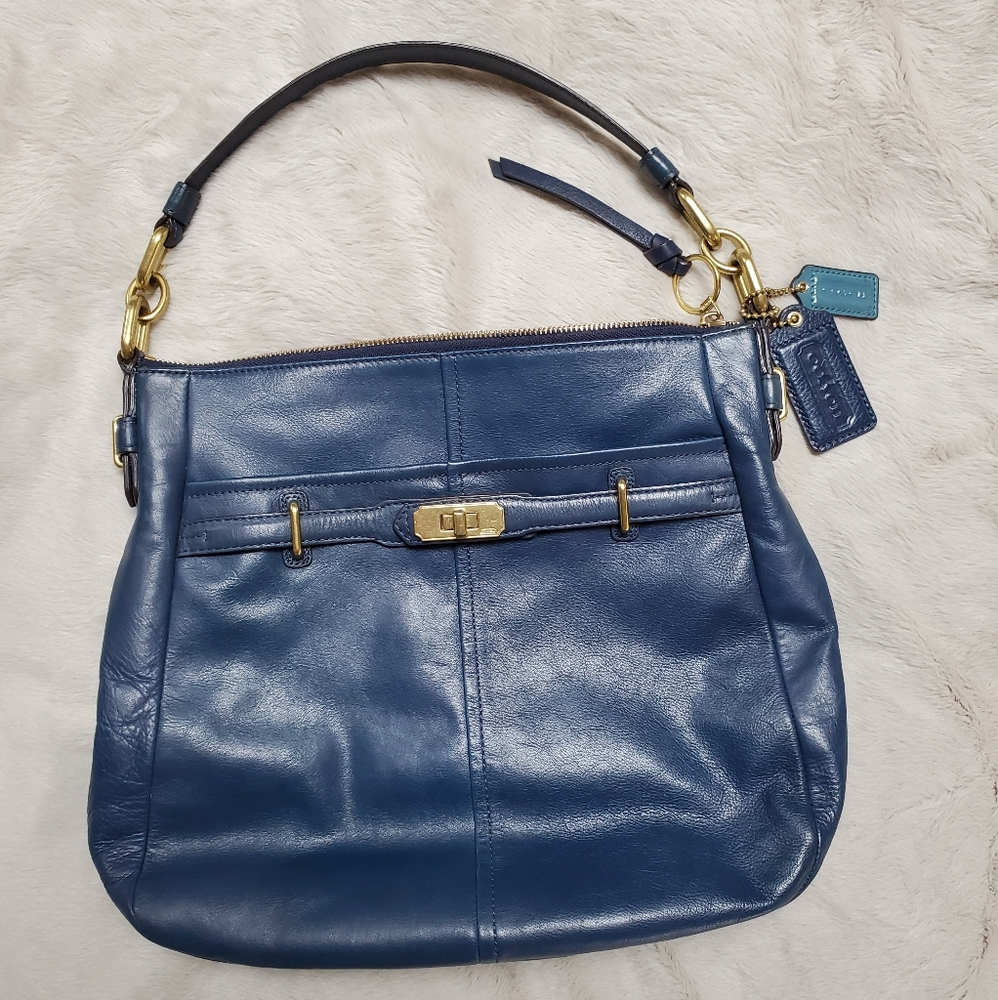 Coach Blue Leather Hobo Gold Hardware EUC